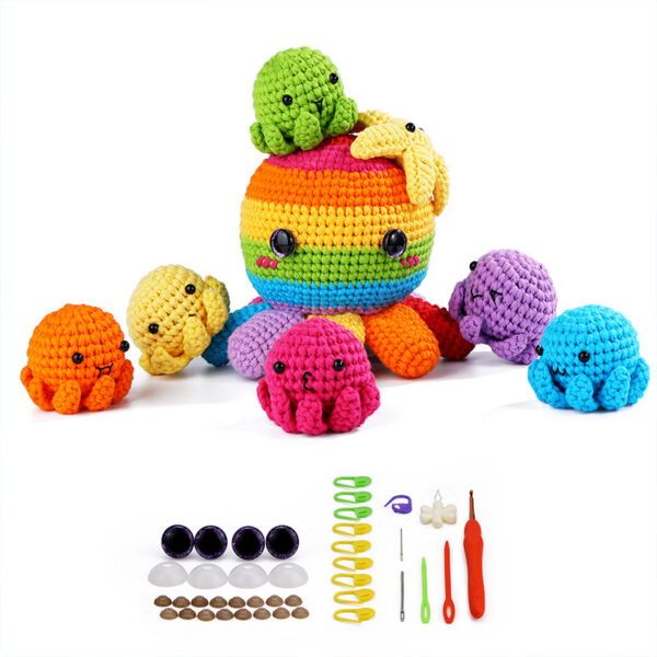 Crochet material pack - Colorful octopus family doll ornaments - Children's festival gifts - Handmade ornaments - Decoration items