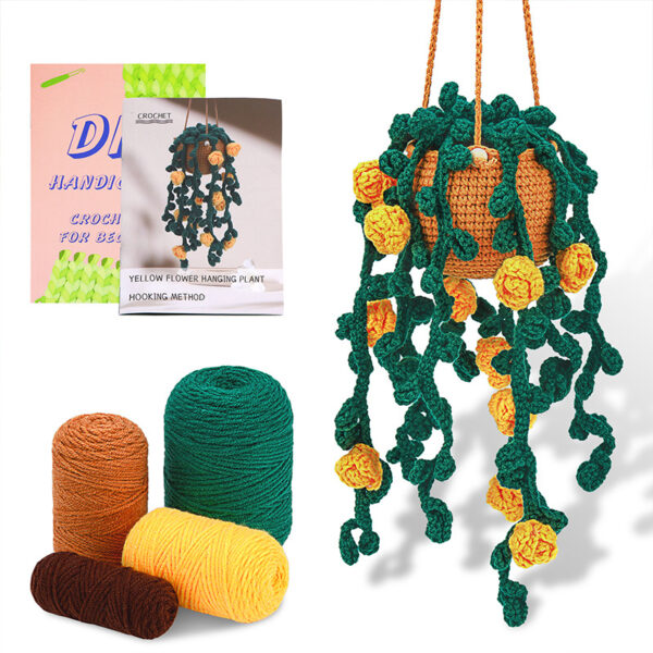 主图-10 Crochet material pack - New yellow small flower hanging basket hand-knitted accessory made of wool yarn